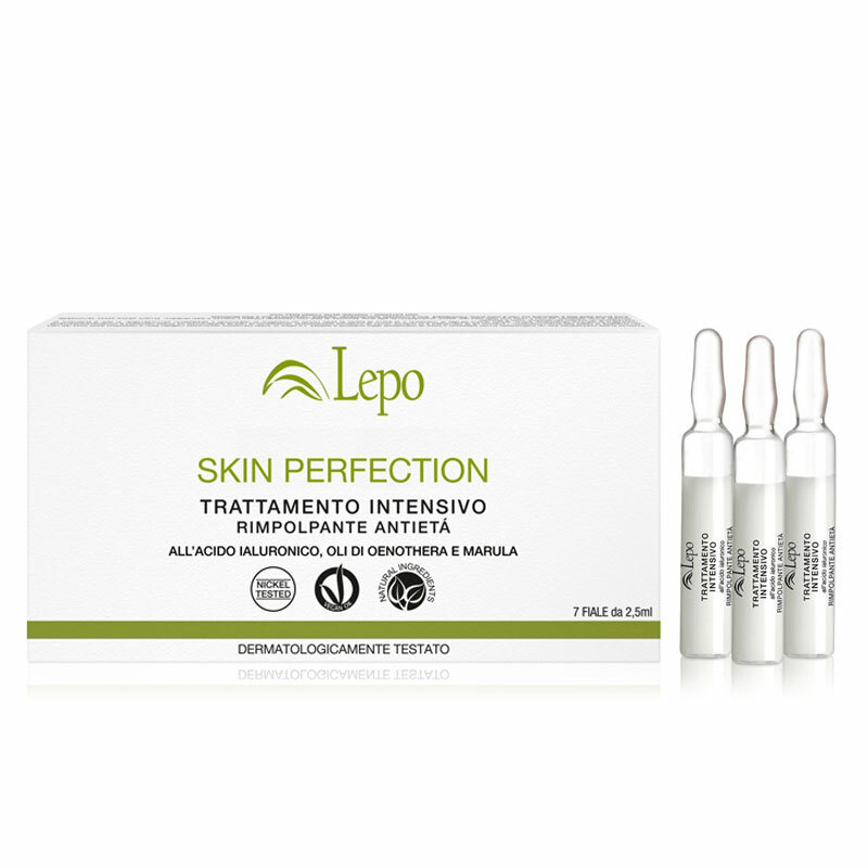 LEPO SKIN PERFECTION TRATTAMENTO INTENSIVO RIMPOLPANTE ANTIETÀ all’acido ialuronico, oli di oenothera e marula.