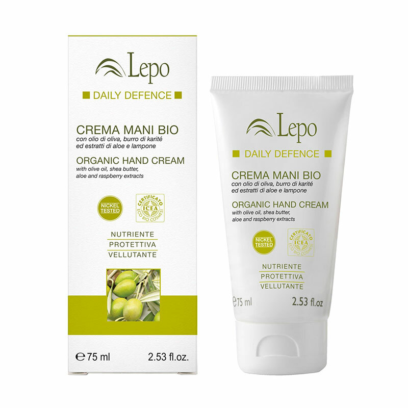 LEPO CREMA MANI BIO all’olio di oliva, burro di karitè ed estratti di aloe e lampone
