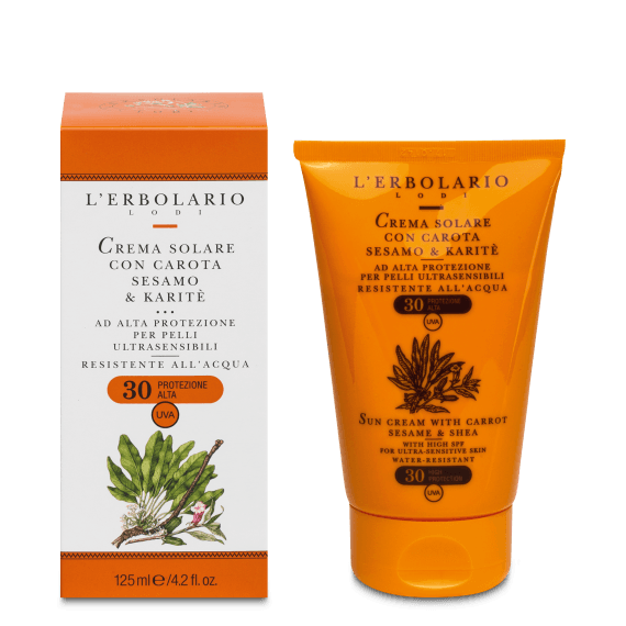 L'Erbolario Crema Solare per Pelli Ultrasensibili, carota sesamo e Karitè SPF 30