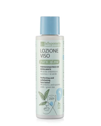LaSaponaria Lozione viso Pure Glow Lozione viso perfezionatrice ed esfoliante 4% acido shikimico e succinico + Tè verde