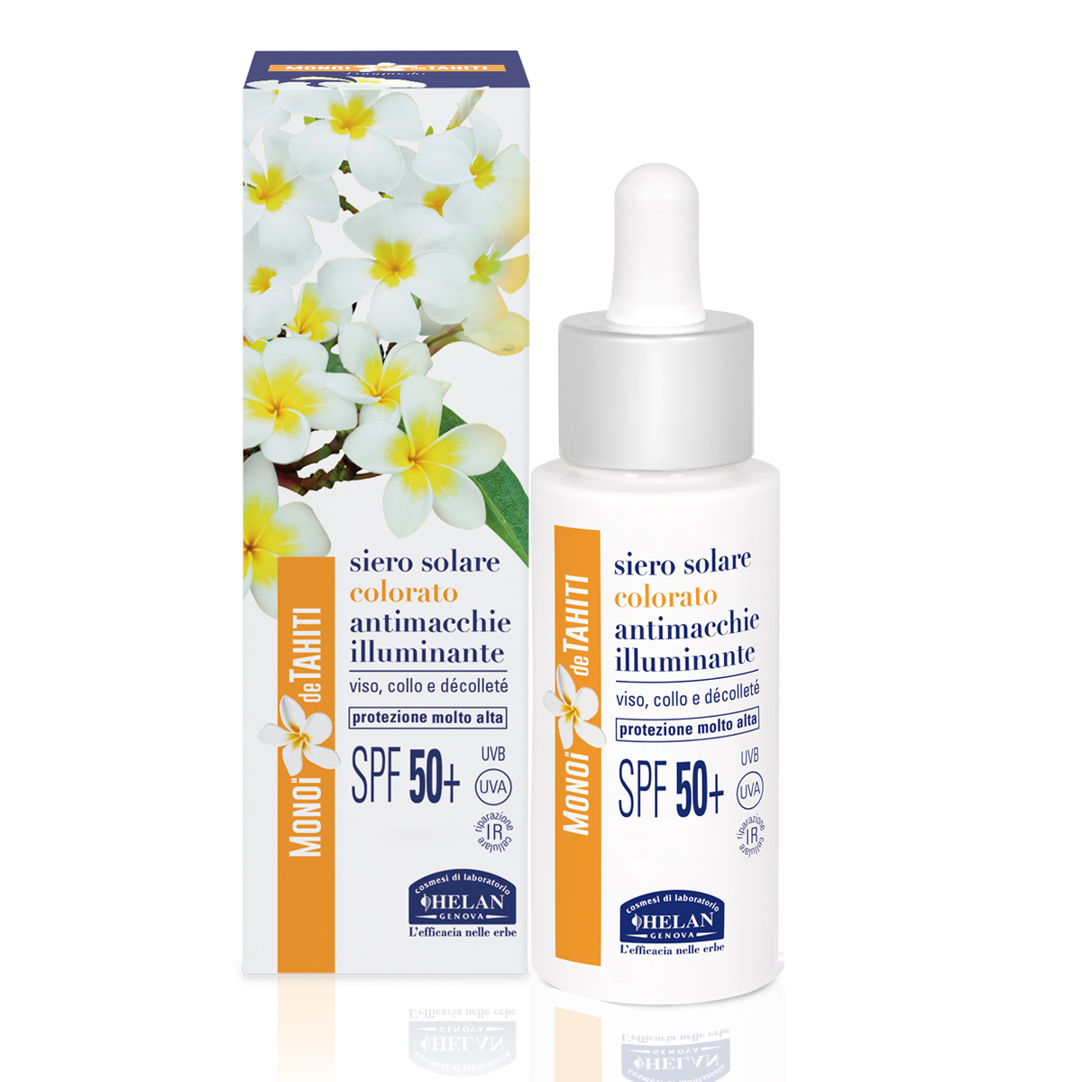 Helan MONOÏ de TAHITI - Il trucco sotto il sole Siero Solare Colorato Antimacchie Illuminante SPF50+, 30 ml
